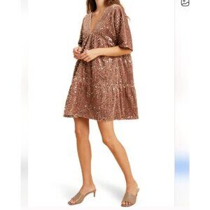 Wishlist Babydoll Sequin tiered ruffle dress in pink New Years cocktail 90s sz 1